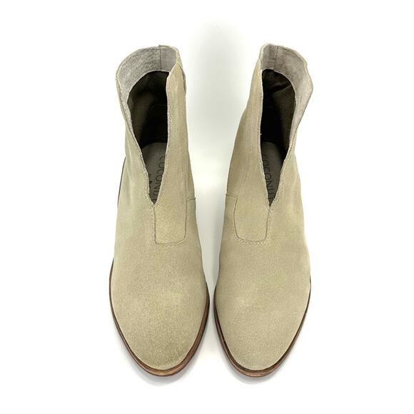 Coconut Cecilia Women Tan Ankle Boot Size 8 Suede Block Heel Notched Bootie New - Picture 10 of 14